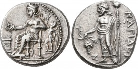 CILICIA. Nagidos. Circa 400-385/4 BC. Stater (Silver, 23 mm, 10.80 g, 9 h). Aphrodite seated left, holding phiale over laureate altar to left; to righ...