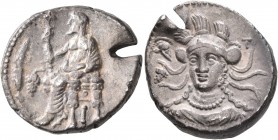 CILICIA. Soloi. Balakros, satrap of Cilicia, 333-323 BC. Stater (Silver, 23 mm, 10.84 g, 11 h). Baaltars seated left on backless throne, holding lotus...