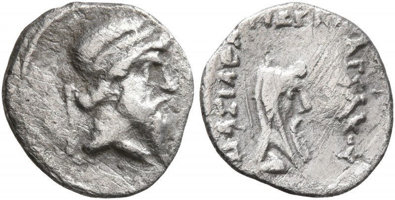 KINGS OF PARTHIA. Mithradates I, 165-132 BC. Obol (Silver, 10 mm, 0.62 g, 1 h), ...