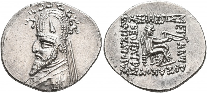 KINGS OF PARTHIA. Sinatrukes, 93/2-70/69 BC. Drachm (Silver, 21 mm, 4.13 g, 1 h)...