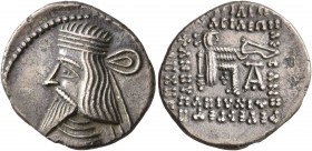 KINGS OF PARTHIA. Artabanos IV, circa 80-90. Drachm (Silver, 20 mm, 3.68 g, 1 h), Ekbatana. Diademed and draped bust of Artabanos IV to left. Rev. Arc...
