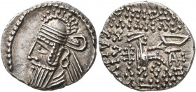 KINGS OF PARTHIA. Vologases IV, circa 147-191. Drachm (Silver, 19 mm, 3.85 g, 11 h), Ekbatana. Diademed and draped bust of Vologases IV to left, weari...