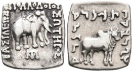 BAKTRIA, Greco-Baktrian Kingdom. Apollodotos I, circa 174-165 BC. Drachm (Silver, 14x15 mm, 2.38 g, 12 h), uncertain mint in the Paropamisadai or west...