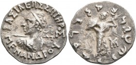 BAKTRIA, Indo-Greek Kingdom. Menander I, circa 165/55-130 BC. Drachm (Silver, 16 mm, 2.24 g, 12 h), Indian standard, uncertain mint in Paropamisadai o...