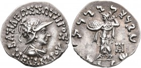 BAKTRIA, Indo-Greek Kingdom. Menander I, circa 165/55-130 BC. Drachm (Silver, 18 mm, 2.49 g, 1 h), Indian standard, uncertain mint in Paropamisadai or...