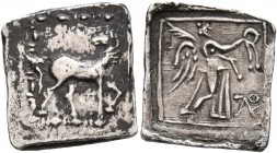 INDO-SKYTHIANS. Anonymous coinage, circa 110-100 BC. Hemidrachm (Silver, 12x14 mm, 1.73 g, 12 h). Horse to right with head turned backwards. Rev. Vict...