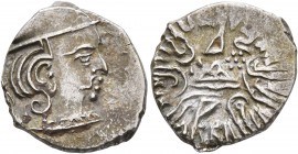 INDO-SKYTHIANS, Western Satraps. Rudrasimha III, 385-415. Drachm (Silver, 15 mm, 2.09 g, 6 h), c.a. SE (Saka Era) 307-337 = AD 385-415). Crowned head ...