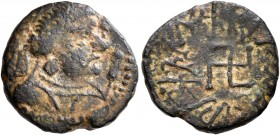 INDO-SKYTHIANS, Paratarajas. Koziya, circa 235-255. Drachm (Bronze, 14 mm, 1.72 g). Draped bust of Koziya to right, wearing an Indian turban and holdi...
