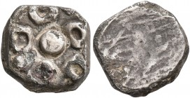 INDIA, Pre-Mauyran (Ganges Valley). Panchalas. 1/2 Karshapana (Silver, 12 mm, 1.89 g), Panchala janapada, circa 400-350 BC. Flower design. Rev. Blank....
