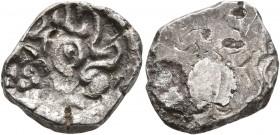 INDIA, Pre-Mauyran (Ganges Valley). Malla Janapada. 5th-4th centuries BC. 1/2 Karshapana (Silver, 14 mm, 2.00 g). Two punches: geometric and floral sy...