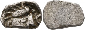 INDIA, Pre-Mauyran (Ganges Valley). Surasena Janapada. 500-350 BC. 1/2 Karshapana (Silver, 13 mm, 1.60 g), circa 400-350 BC. Stylized fish to right; b...