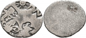 INDIA, Mauryan Empire. Karshapana (Silver, 19 mm, 3.11 g), circa 2nd century BC. Five punches: Bull standing to right, Indra-Dhvaja, Sun, Six-armed sy...