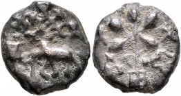 INDIA, Post-Mauryan (Ganges Valley). Kausambi. Anonymous Elephant types. AE (Bronze, 17 mm, 4.85 g, 12 h), 2nd century BC. Elephant advancing left; to...