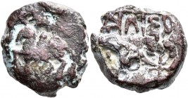 INDIA, Post-Mauryan (Ganges Valley). Kausambi. Angarajvut, circa 100 BC. AE (Bronze, 16 mm, 4.92 g). Bull to left; above, Indra-Dhvaja. Rev. AGARAJUSA...