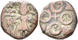 INDIA, Post-Mauryan (Malwa). Ujjain. AE (Bronze, 14 mm, 3.00 g), 1st century BC. Lord Shiva standing facing, head to right, placing both hands on his ...