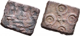 INDIA, Post-Mauryan (Malwa). Ujjain. AE (Bronze, 14x16 mm, 4.75 g), circa 1st century BC. Goddess Lakshmi seated facing, flanked by two elephants stan...