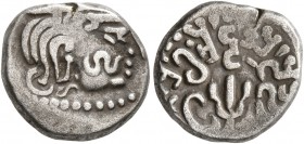 INDIA, Post-Gupta (Saurashtra). Maitrakas of Valabhi. Bhatarkah, circa 475-500. Drachm (Silver, 13 mm, 2.00 g, 12 h). Bust of Sharva Bhatarkah to righ...