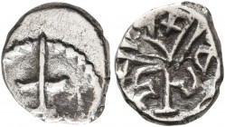 INDIA, Post-Gupta (Malwa). Kalachuris of Malwa and Vidarbha. Kalahasila, circa 575-610. Damma (Bronze, 10 mm, 0.50 g). Upturned sword; around, dotted ...