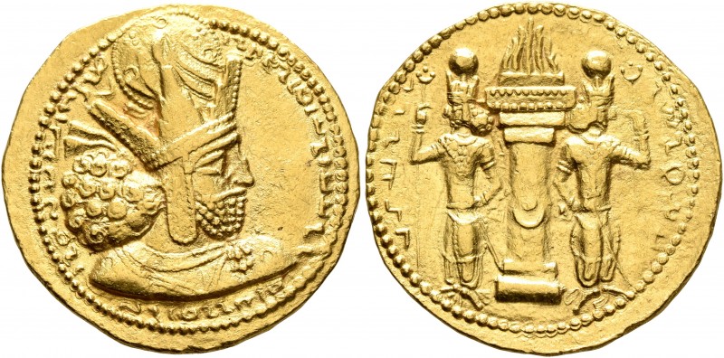 SASANIAN KINGS. Shahpur I, 240-272. Dinar (Gold, 23 mm, 7.05 g, 3 h), Mint VI ('...