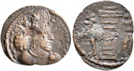 SASANIAN KINGS. Shahpur I, 240-272. AE (Bronze, 14 mm, 0.93 g, 3 h), uncertain mint. Draped bust of Shahpur I to right, wearing mural crown with korym...