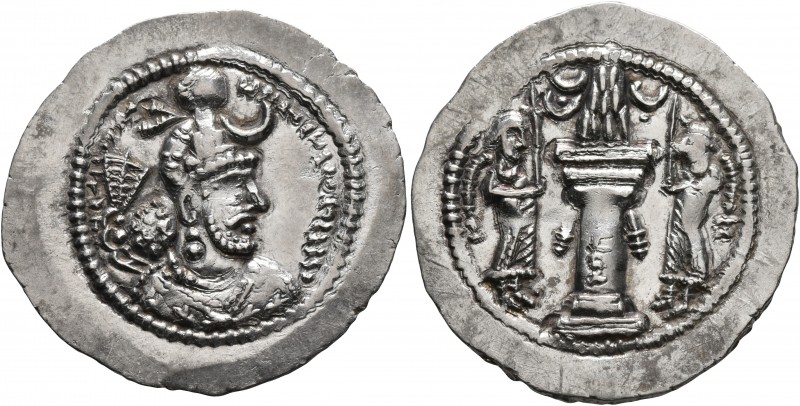 SASANIAN KINGS. Yazdgard I, 399-420. Drachm (Silver, 29 mm, 4.20 g, 4 h), AS (As...