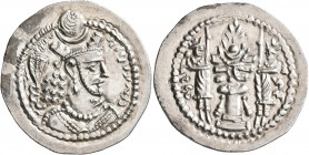 SASANIAN KINGS. Bahram V, 420-438. Drachm (Silver, 28 mm, 4.22 g, 3 h), LD (Ray). WLHL'N MLKAn MLKA ('Wahram, King of Kings' in Pahlawi) Draped bust o...