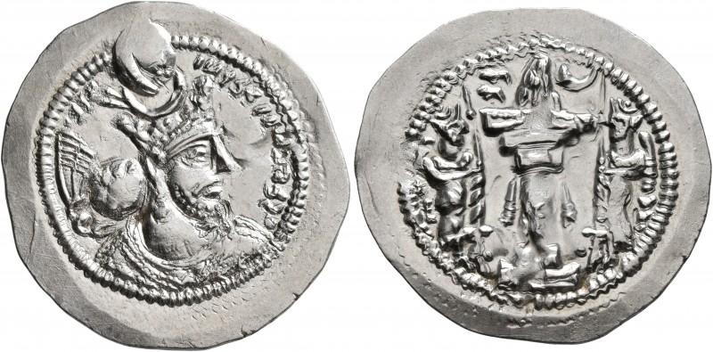 SASANIAN KINGS. Bahram V, 420-438. Drachm (Silver, 29 mm, 4.17 g, 4 h), LD (Ray)...