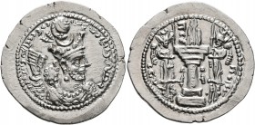 SASANIAN KINGS. Bahram V, 420-438. Drachm (Silver, 28 mm, 4.19 g, 4 h), AS (Asuristan). MZDYSN BGY WLHL'N MLKAn MLKA ('Worshipper of Lord Mazda, 'God'...