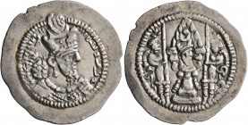 SASANIAN KINGS. Bahram V, 420-438. Drachm (Silver, 29 mm, 4.09 g, 4 h), MY (Meshan). WLHL'N MLKAn MLKA ('Wahram, King of Kings' in Pahlawi) Draped bus...