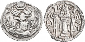 SASANIAN KINGS. Peroz I, 457/9-484. Drachm (Silver, 24 mm, 3.08 g, 3 h), KL (Kirman). MZDYSN BGY KDY PYLWCY ('Worshipper of Lord Mazda, 'God' King Per...