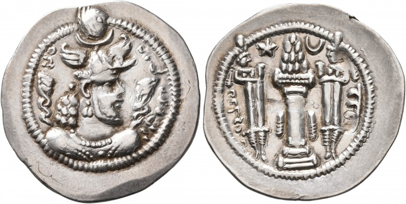 SASANIAN KINGS. Peroz I, 457/9-484. Drachm (Silver, 27 mm, 4.09 g, 3 h), AT (Adu...