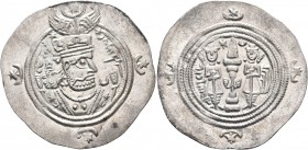 SASANIAN KINGS. Khosrau II, 591-628. Drachm (Silver, 33 mm, 4.19 g, 3 h), BBA (the camp mint), RY 29 = AD 619/20. Draped bust of Khosrau II to right, ...