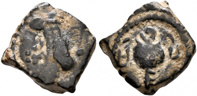 HUNNIC TRIBES, Alchon Huns. Uncertain king. AE (Bronze, 8x8 mm, 0.67 g, 12 h), u...