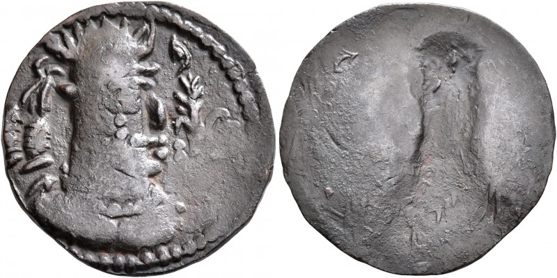 HUNNIC TRIBES, Alchon Huns. Uncertain king. Drachm (Bronze, 24 mm, 2.95 g), Kapi...