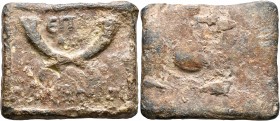 PHOENICIA. Byblos. Circa 2nd century BC to 2nd century AD. Weight of 1/8 Mina (Ogdoon) (Lead, 45x50 mm, 107.00 g). EΠ[...] Two crossed cornucopiae wit...