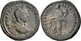 MOESIA INFERIOR. Marcianopolis. Elagabalus, 218-222. Tetrassarion (Bronze, 27 mm, 8.73 g, 1 h), Julius Antonius Seleucus, legatis consularis. AYT K M ...
