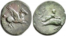 CORINTHIA. Corinth. Pseudo-autonomous issue. Semis (Bronze, 16 mm, 3.32 g, 11 h), time of Tiberius, 32-33 (?). COR Pegasos flying right. Rev. Melikert...