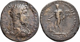 MYSIA. Perperene. Marcus Aurelius, 161-180. Medallion (Bronze, 41 mm, 30.42 g, 7 h), Glykon II, grandson of Dem(e?), agonothetes and hiereus of the em...