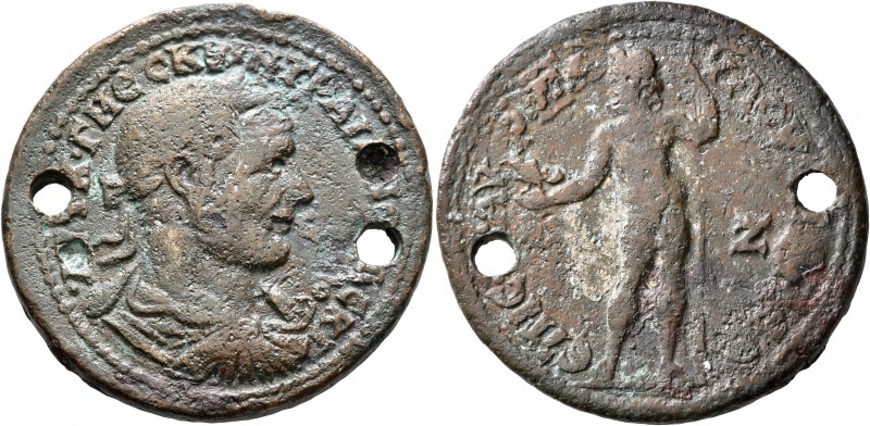 AEOLIS. Aegae. Trajan Decius, 249-251. Medallion (Bronze, 40 mm, 38.08 g, 12 h),...