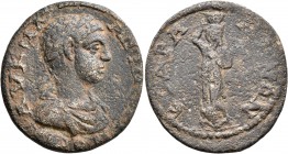 CARIA. Cidramus. Elagabalus, 218-222. Tetrassarion (Bronze, 29 mm, 10.13 g, 6 h). AY K M A ANTΩNЄINOC CЄ Laureate, draped and cuirassed bust of Elagab...