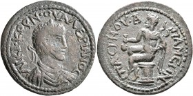 PHRYGIA. Apameia. Valerian II, Caesar, 256-258. Oktassarion (?) (Orichalcum, 28 mm, 8.25 g, 6 h), Pa. Hermos, magistrate. ΛΙΚΙ•ΚΟΡΝ•OΥΑΛΕΡΙΑΝΟC Laurea...