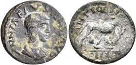 PISIDIA. Antiochia. Annia Faustina, Augusta, 221. 'Quadrans' (Bronze, 17 mm, 2.11 g, 6 h). ANNIA FAVSTINA AVG Draped bust of Annia Faustina to right. ...