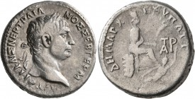 CILICIA. Tarsus. Trajan, 98-117. Tetradrachm (Silver, 26 mm, 13.89 g, 7 h), 100. ΑΥΤΟΚΡ•ΚΑΙΣ ΝΕΡ ΤΡΑΙΑΝΟΣ ΣΕΒ ΓΕΡM Laureate head of Trajan to right. R...