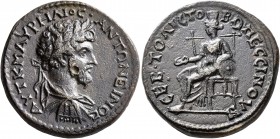 GALATIA. Pessinus. Marcus Aurelius, 161-180. Tetrassarion (Orichalcum, 26 mm, 11.30 g, 7 h). AYT K M AYPHΛIOC•ANTΩNEINOC Laureate, draped and cuirasse...