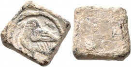 ASIA MINOR. Uncertain. Tessera (Lead, 11x11 mm, 4.39 g), circa 1st-3rd centuries. Bird standing left, head turned back to right, preening its wing; to...