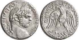 CYPRUS. Koinon of Cyprus. Caracalla, 198-217. Tetradrachm (Billon, 24 mm, 12.87 g, 6 h), 215-217. ΑΥΤ ΚΑΙ ΑΝΤⲰΝΙΝΟC CЄ Laureate head of Caracalla to r...