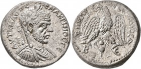SYRIA, Cyrrhestica. Beroea. Macrinus, 217-218. Tetradrachm (Billon, 25 mm, 14.51 g, 1 h), 217-218. AYT K MA OΠ CЄ MAKPINOC CЄ Laureate, draped and cui...