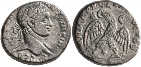 SYRIA, Seleucis and Pieria. Antioch. Elagabalus, 218-222. Tetradrachm (Billon, 25 mm, 14.37 g, 11 h). AYT•K•M•A•ANTⲰNЄINOC•CЄB Laureate head of Elagab...