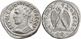 SYRIA, Seleucis and Pieria. Antioch. Philip I, 244-249. Tetradrachm (Billon, 27 mm, 12.42 g, 1 h), 244. ΑΥΤΟΚ Κ Μ ΙΟΥΛ ΦΙΛΙΠΠΟC CЄΒ Radiate and cuiras...