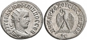 SYRIA, Seleucis and Pieria. Antioch. Philip I, 244-249. Tetradrachm (Billon, 26 mm, 11.85 g, 1 h), 245. ΑΥΤΟΚ Κ Μ ΙΟΥΛ ΦΙΛΙΠΠΟC CЄΒ Laureate, draped a...